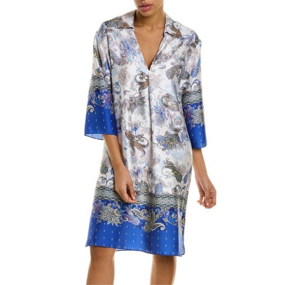 Rickie Freeman for Teri Jon Women's Blue Paisley Twill Shirt Dress Size 6
